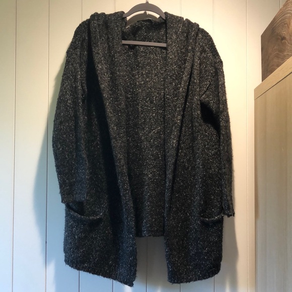 Brandy Melville heathered charcoal hooded cardigan pockets no buttons L/XL - Picture 1 of 7